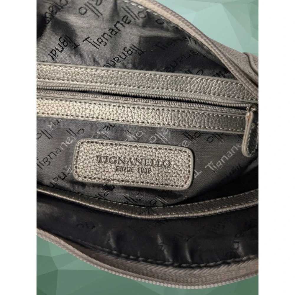 Tignanello Gunmetal Pewter Pebble‎ Leather Shoulder Bag Silver Hardware 12